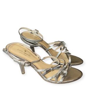 Kate Spade silver open toe bow heel shoes